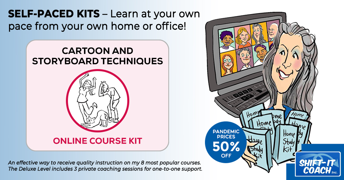 Cartoon & Storyboard Techniques home study kit logo banner with Christina Merkley