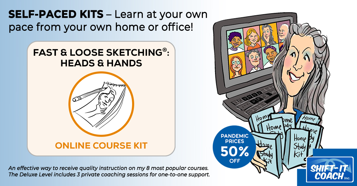Fast & Loose Sketching Heads & Hands home study kit logo banner with Christina Merkley