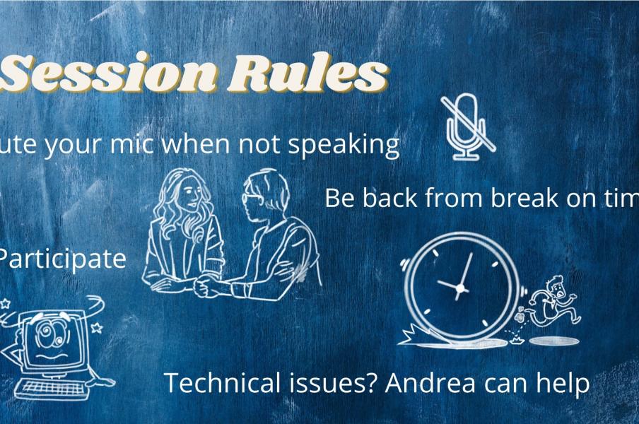 "Session Rules" graphic I made to use in virtual producing/ tech hosting