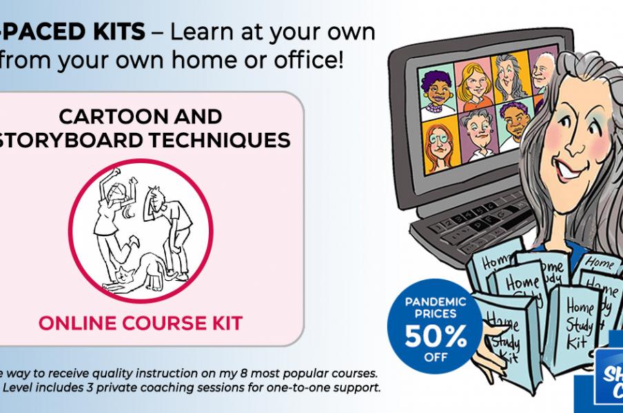 Cartoon & Storyboard Techniques home study kit logo banner with Christina Merkley