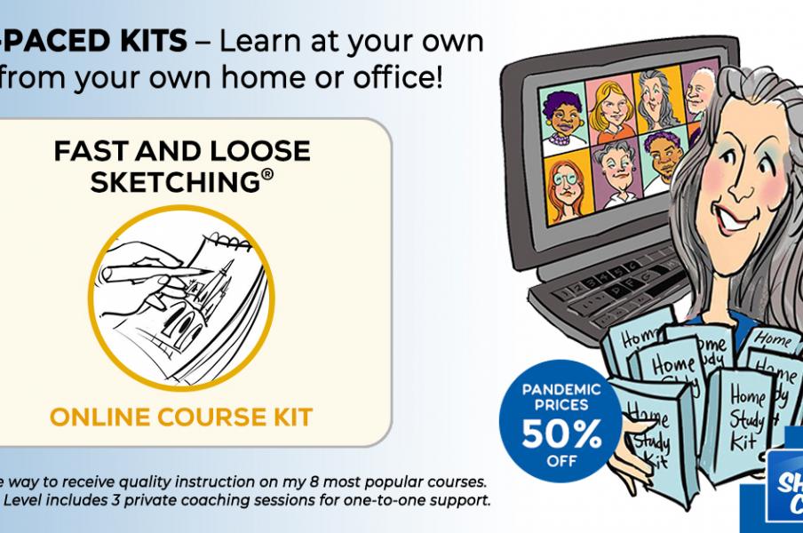 Fast & Loose Sketching home study kit logo banner with Christina Merkley