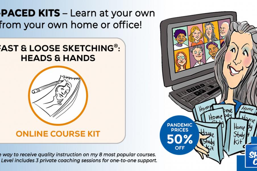Fast & Loose Sketching Heads & Hands home study kit logo banner with Christina Merkley